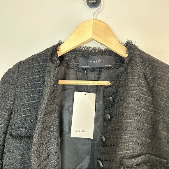 ZARA Tweed Military Button Down Jacket Black size S - Picture 9 of 9